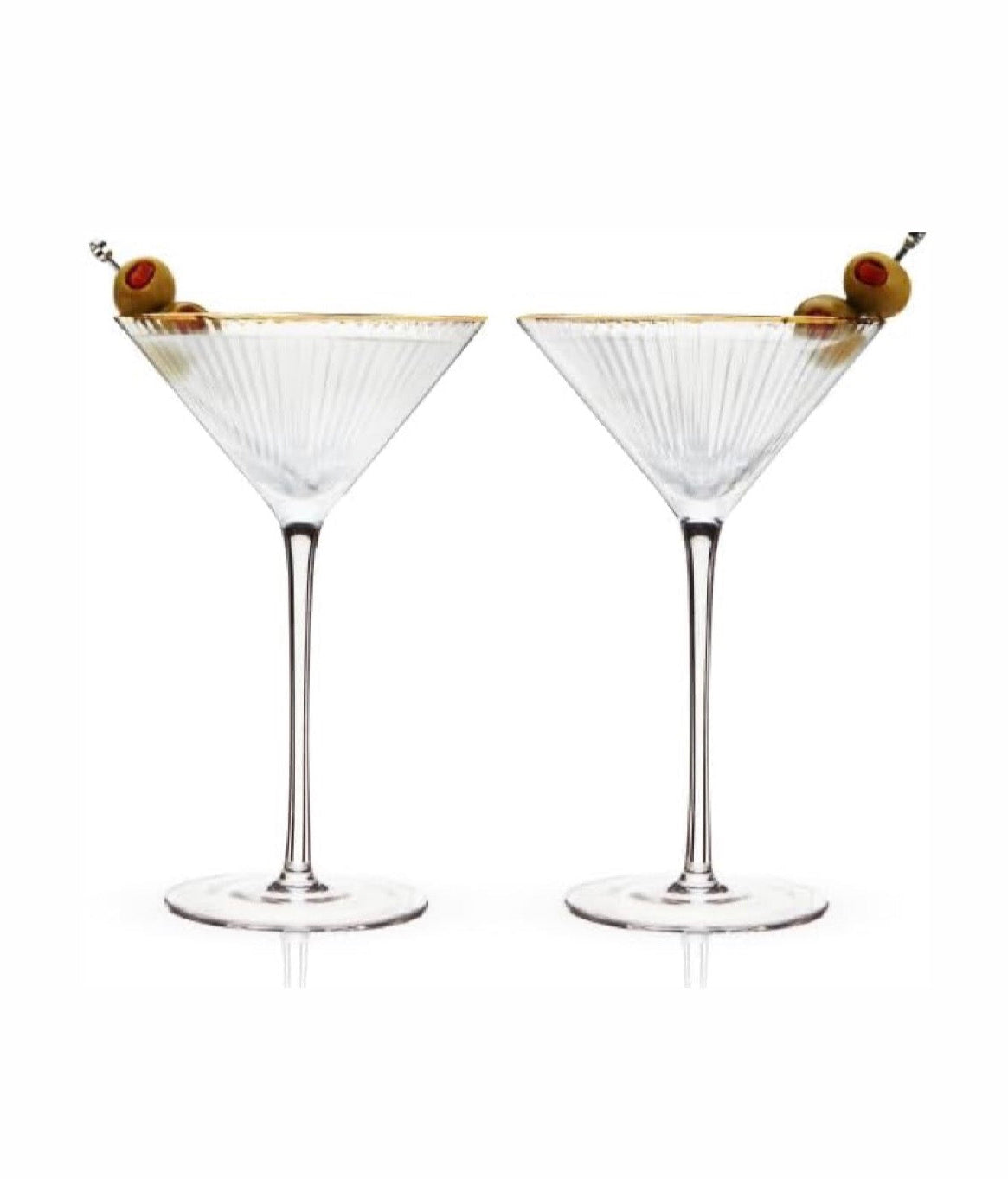 Meridian Martini Glasses Art Deco Ripple Gold Rimmed Set of 2
