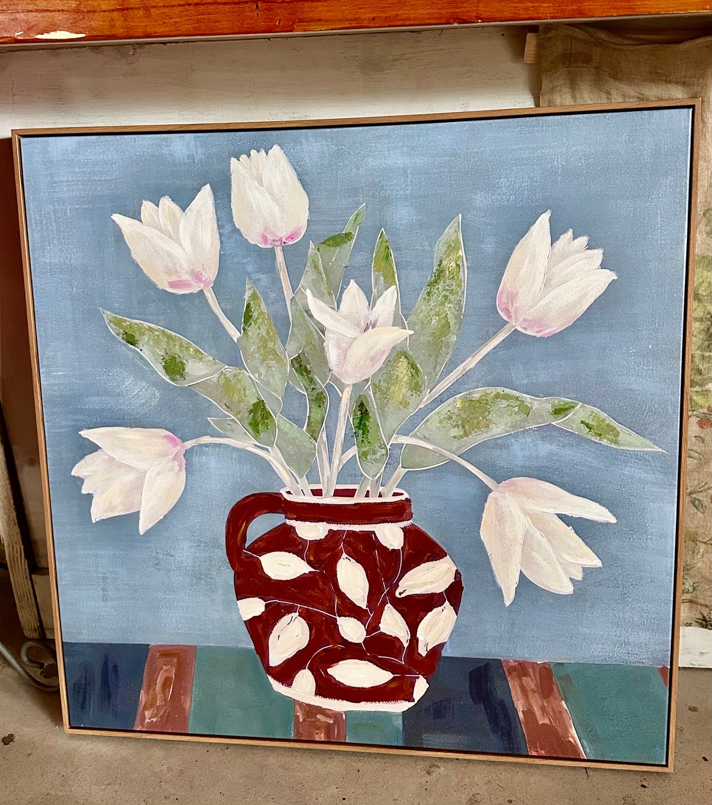 Framed Acrylic Painting Vase Tulips