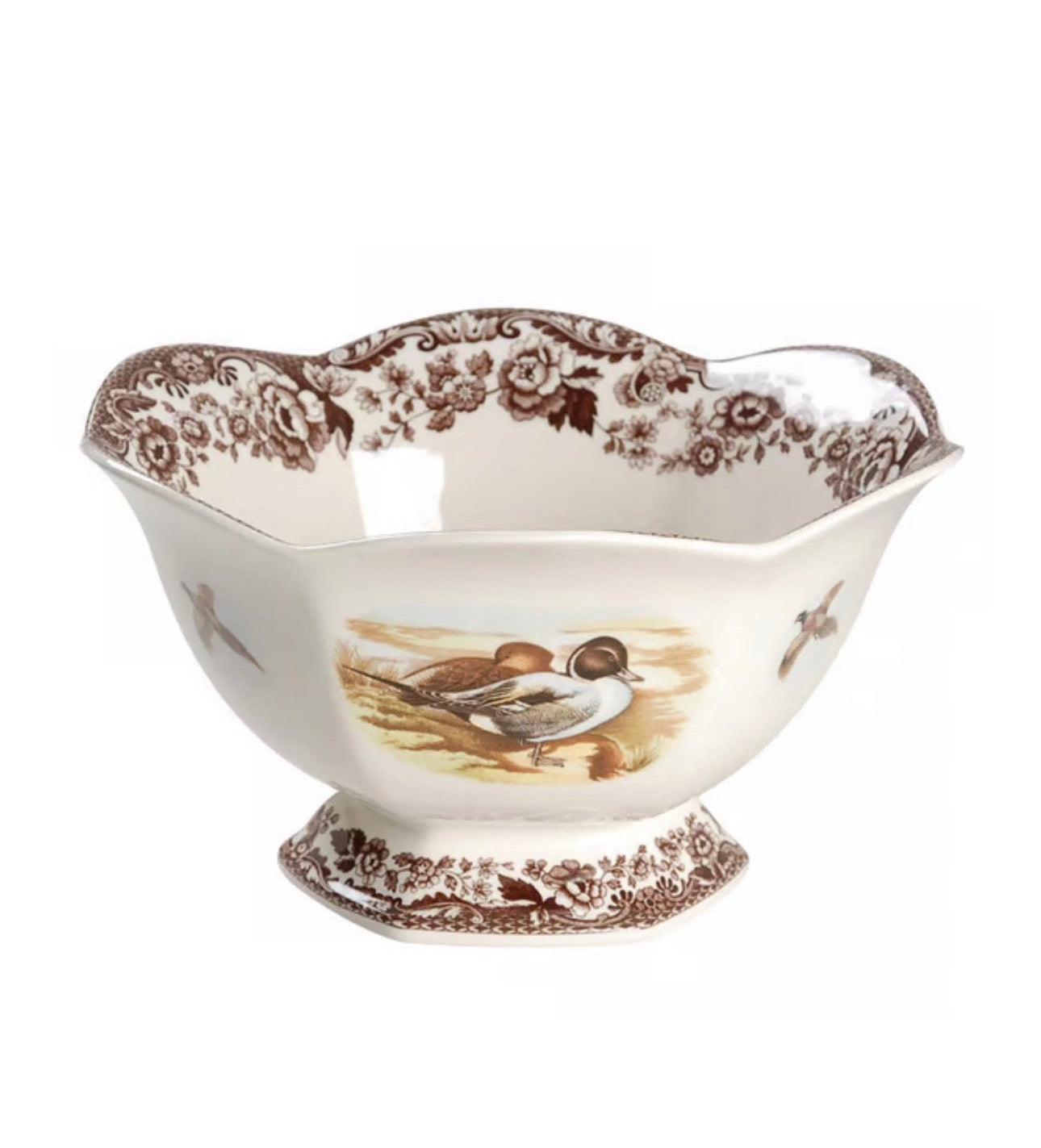 Spode Woodland Hexagonal Footed Bowl 8.5 Inch (Lapwing/Quail)