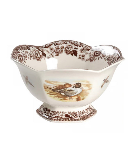 Spode Woodland Hexagonal Footed Bowl 8.5 Inch (Lapwing/Quail)