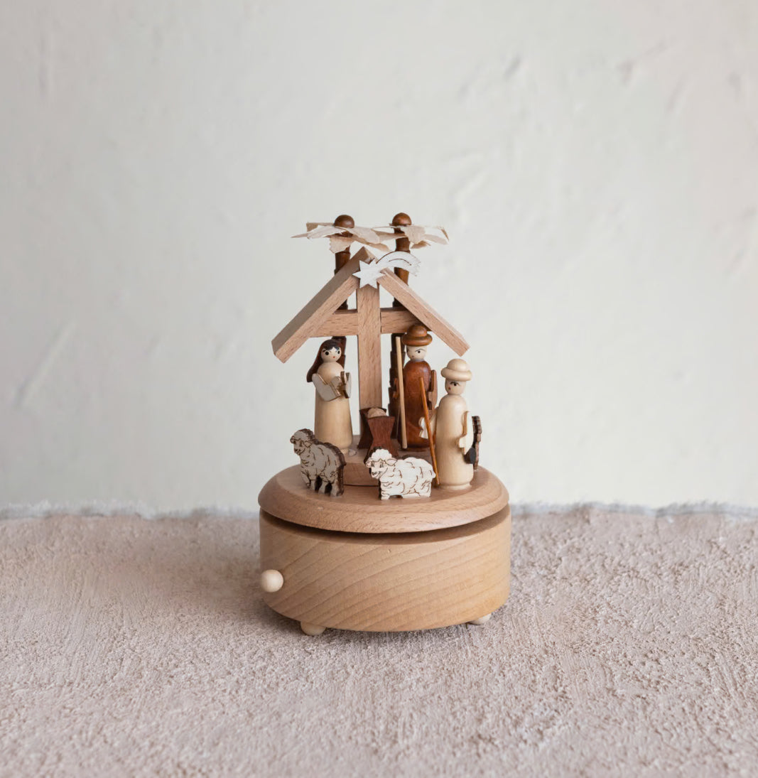 Wood Wind Up Nativity Music Box