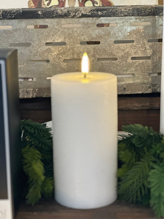 LED Pillar Melted Candle, Nordic White, Rustic, 3 x 6"