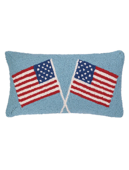 Double American Flags Hook Pillow
