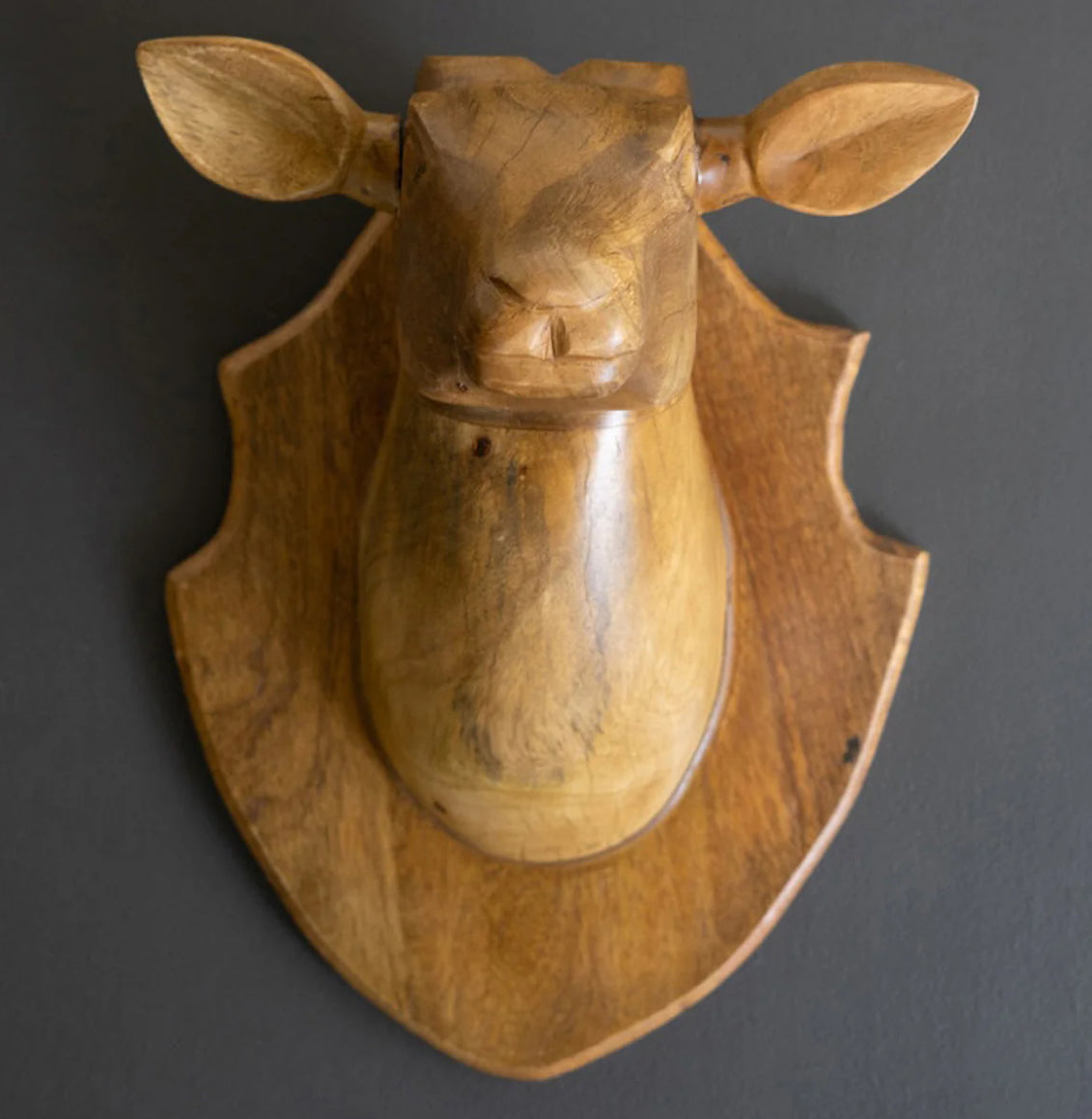 Carved Mango Wood Wall Mounted Deer Head
