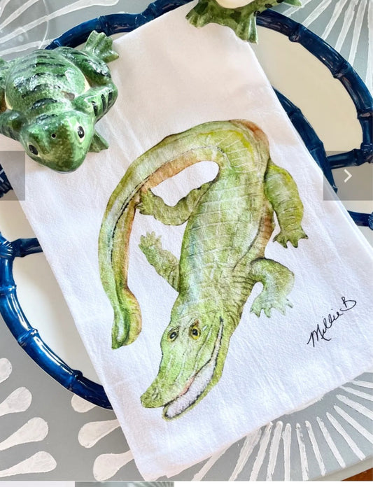 Alligator on White Flour Sack