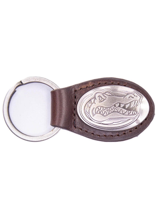 Florida Gators Oval Leather Key Fob.: Brown