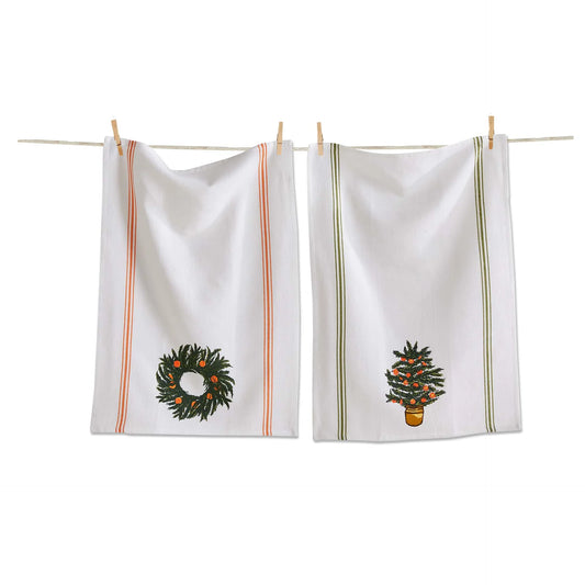 Citrus Tree & Wreath Dishtowel Set Of 2