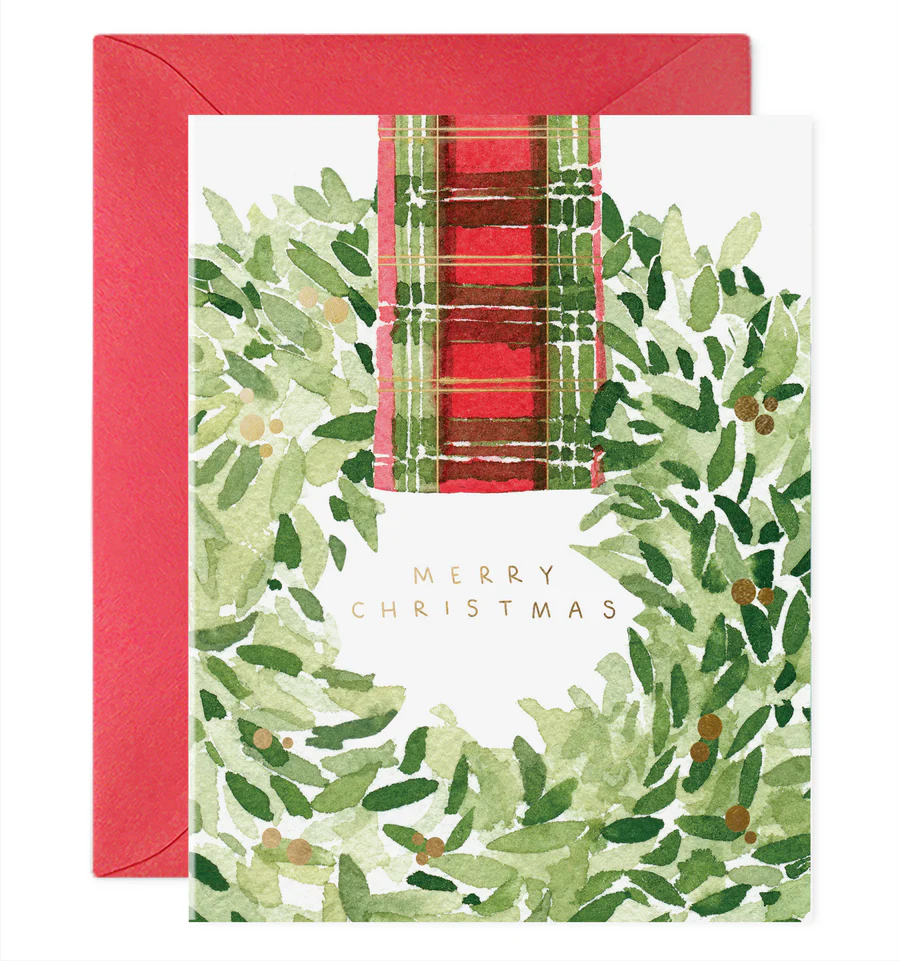 Plaid Ribbon Wreath Holiday Card Set