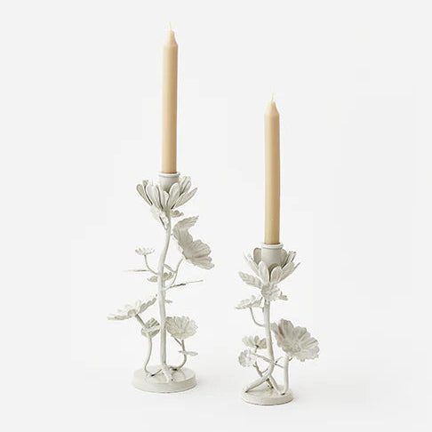 White Floral Taper Holders, 2 Assorted