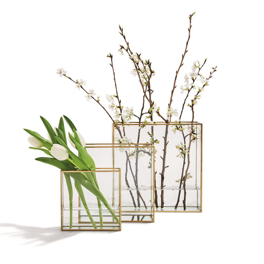 Square Vase with Gold Metal Trim