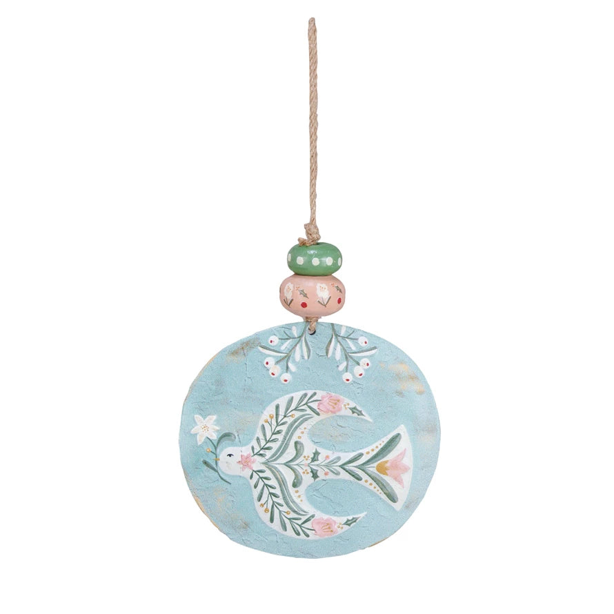 Bird Metal Ornament with Wood Beads