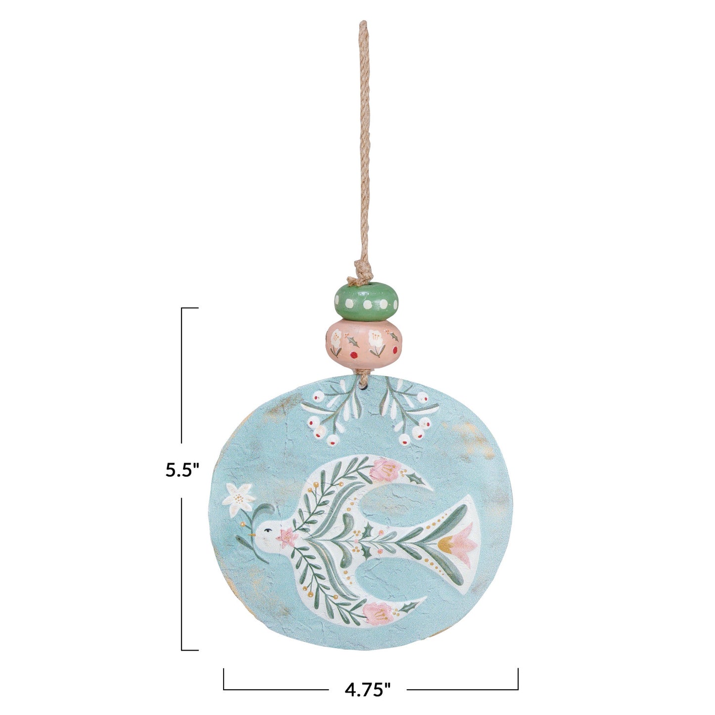 Bird Metal Ornament with Wood Beads