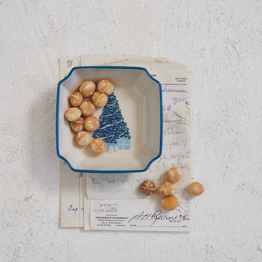 Stoneware Bowl w Blue Christmas Tree