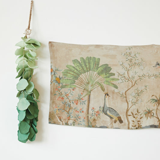 linen wall hanging bird landscape