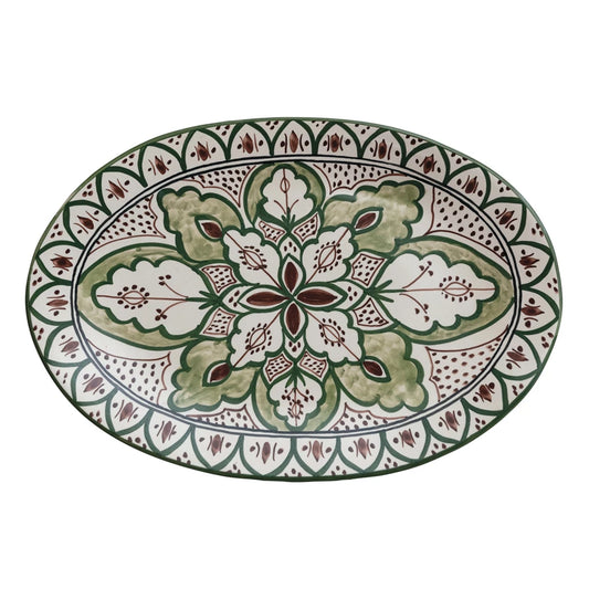 Hand painted green Brown design Platter