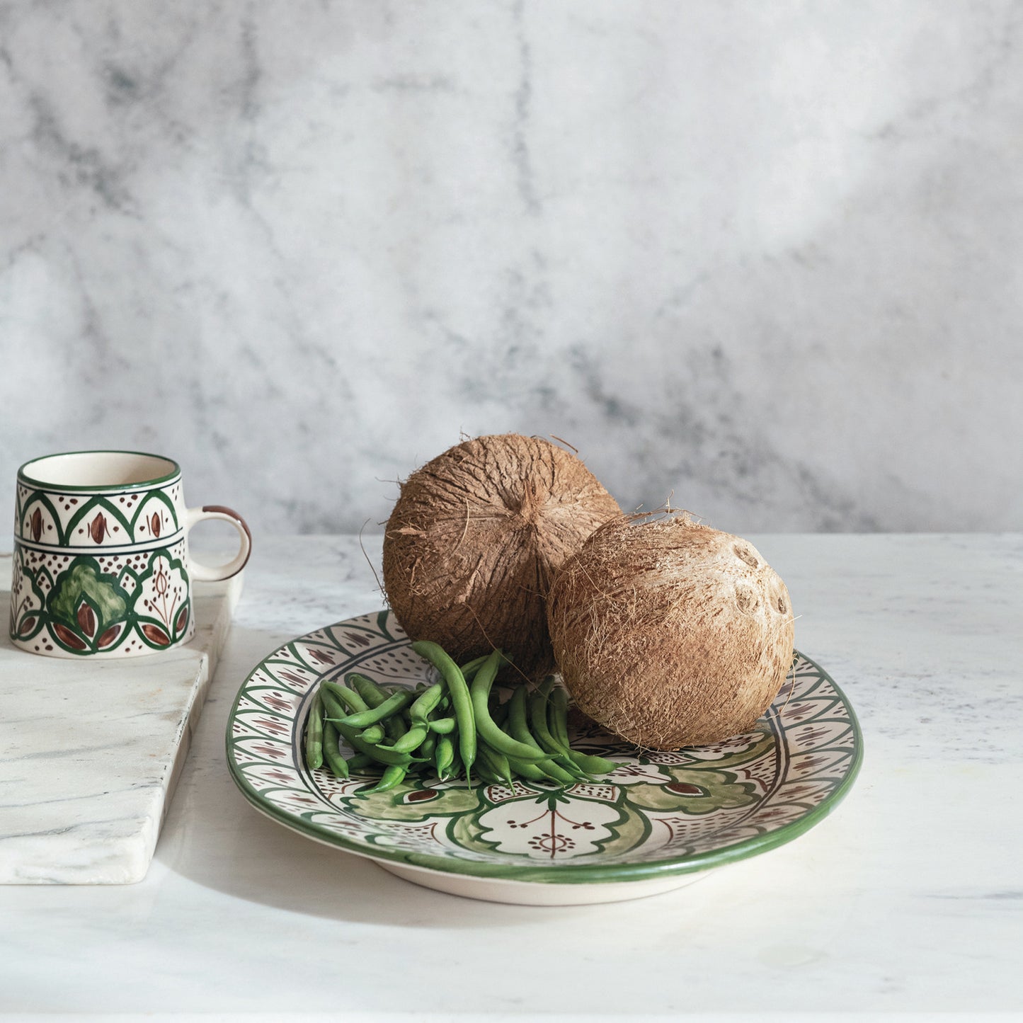 Hand painted green Brown design Platter