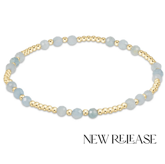 Gemstone Gold Joy Pattern 3mm Bead Bracelet - Aquamarine