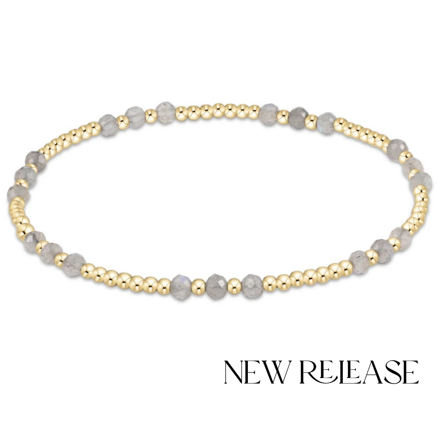 Gemstone Gold Joy Pattern 3mm Bead Bracelet - Labradorite