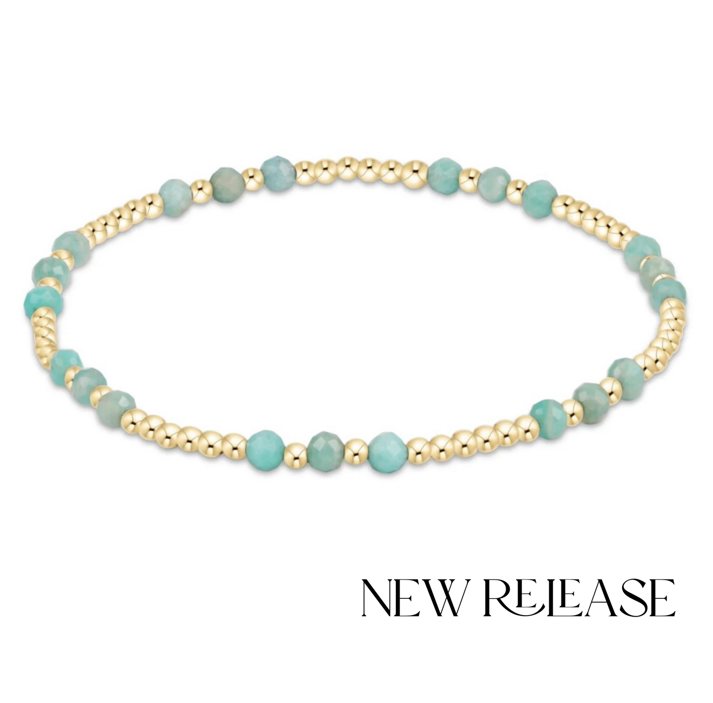 Gemstone Gold Joy Pattern 3mm Bead Bracelet - Amazonite