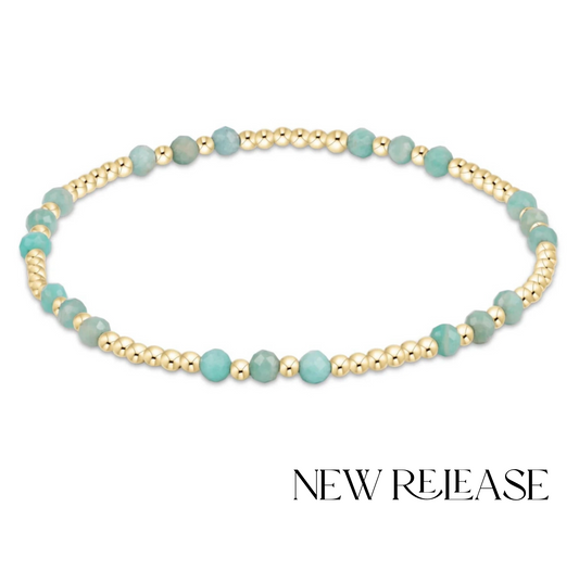 Gemstone Gold Joy Pattern 3mm Bead Bracelet - Amazonite