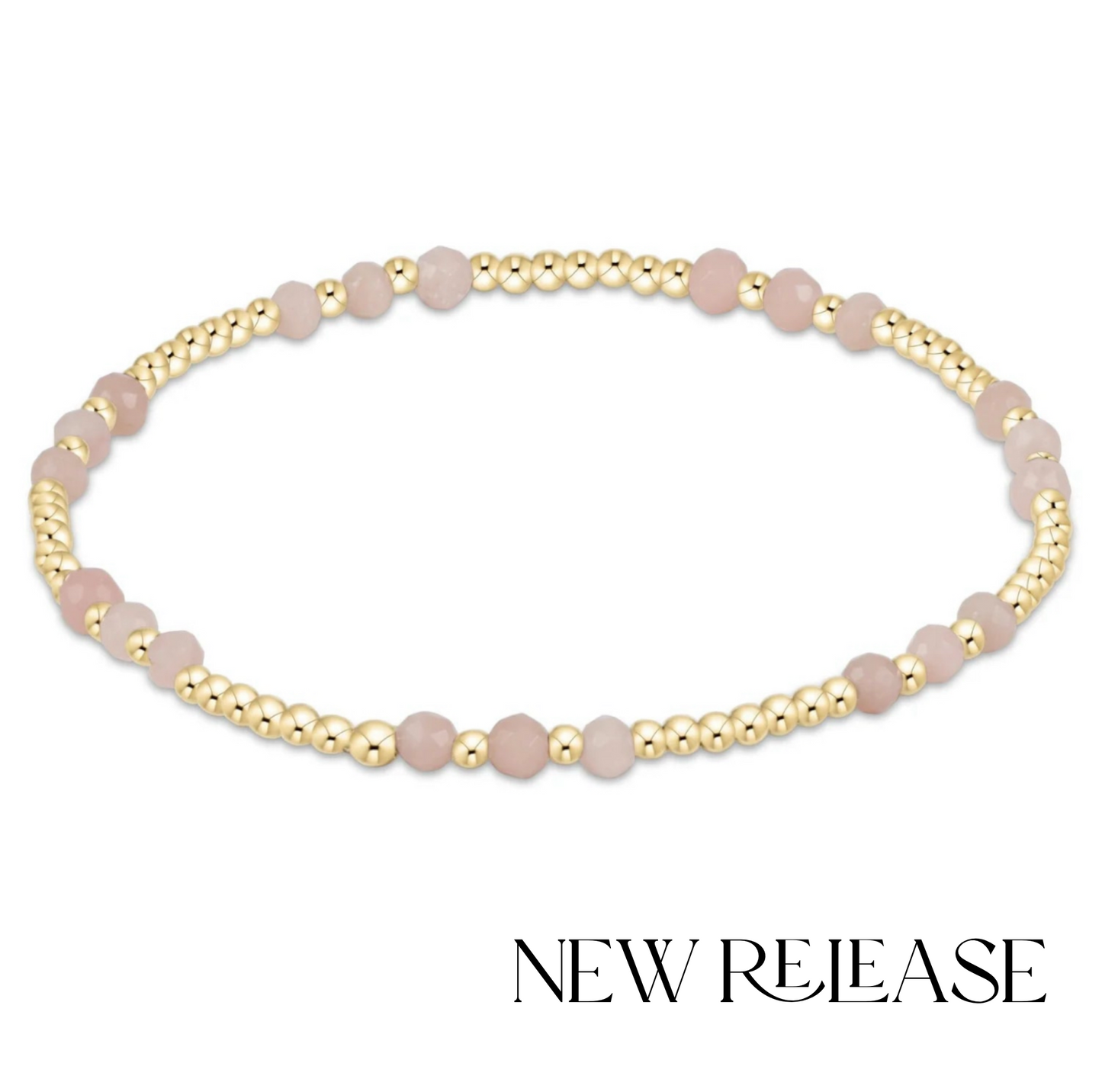 Gemstone Gold Joy Pattern 3mm Bead Bracelet - Pink Opal