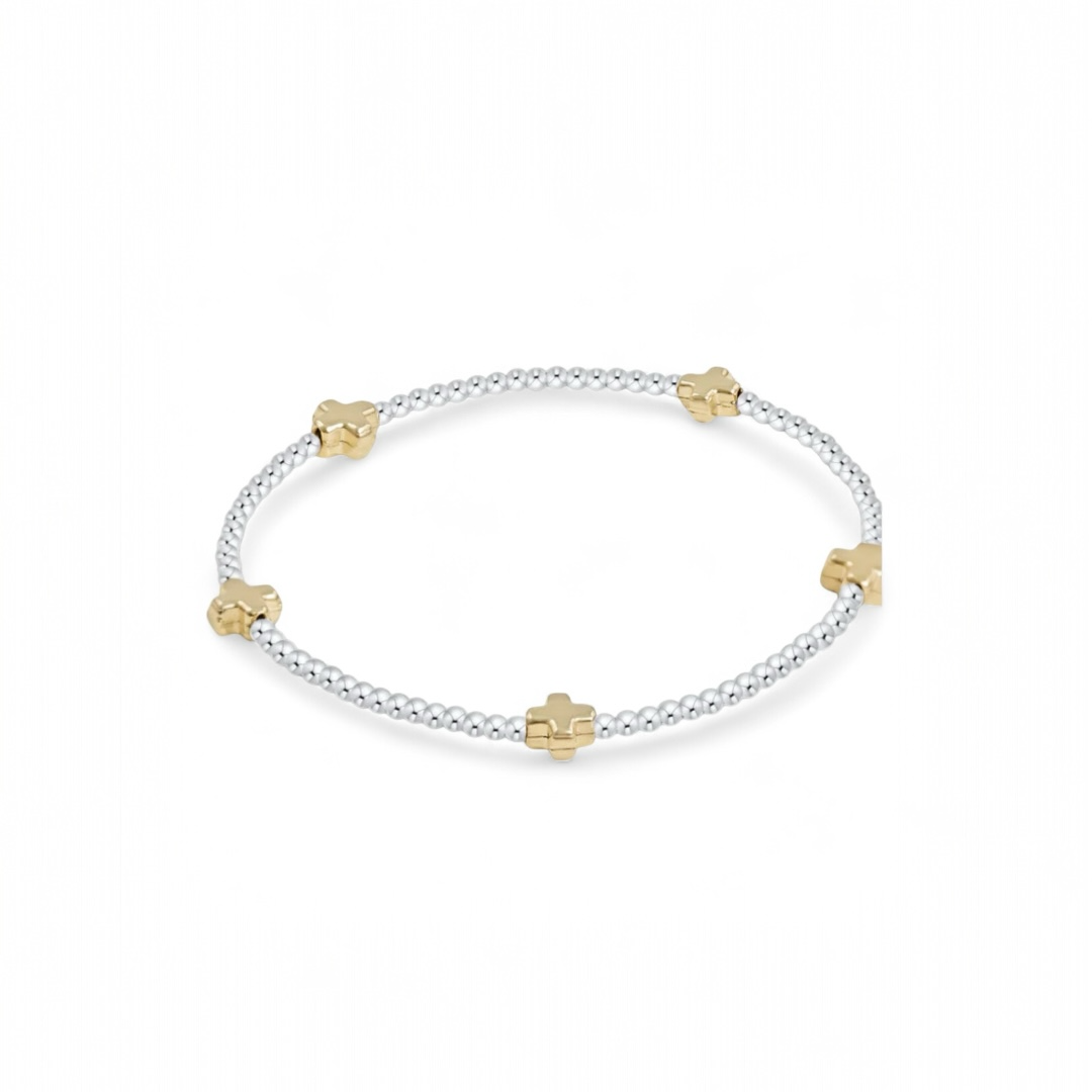 Signature Cross Small Sterling Mixed Metal Pattern 2mm Bead Gold