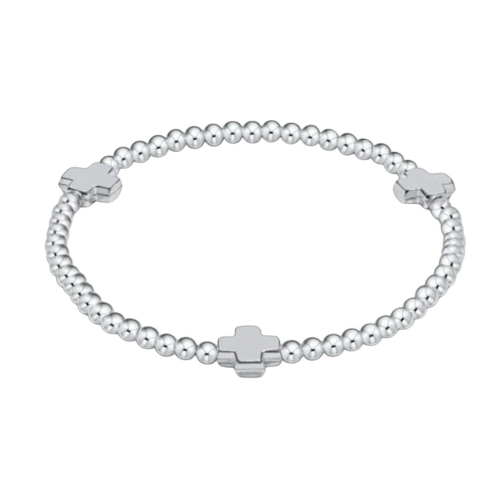 Signature Cross Stering Pattern 3mm Bead Bracelet