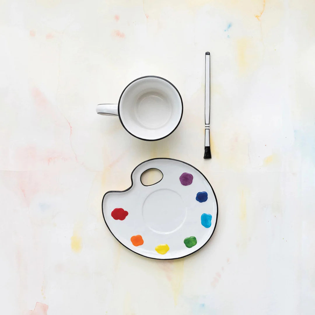 Paint pallet mug and saucer