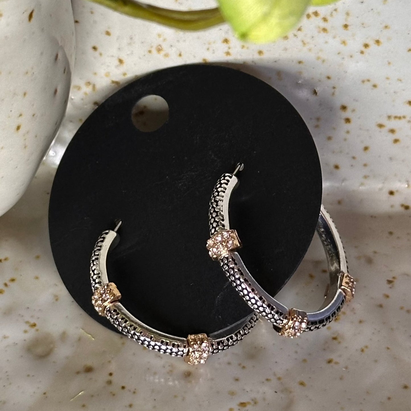 Two Tone Crystal Triple Hoop Earrings