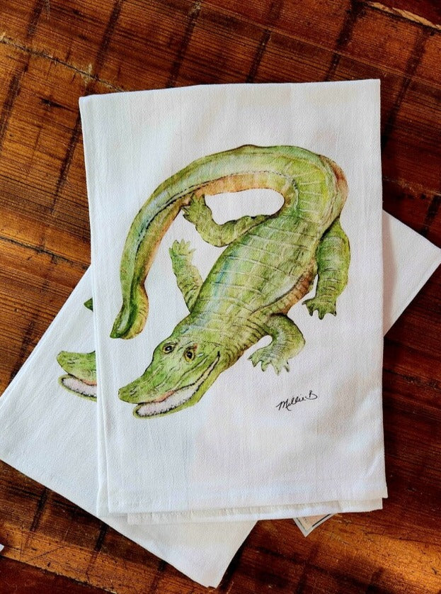 Alligator on White Flour Sack