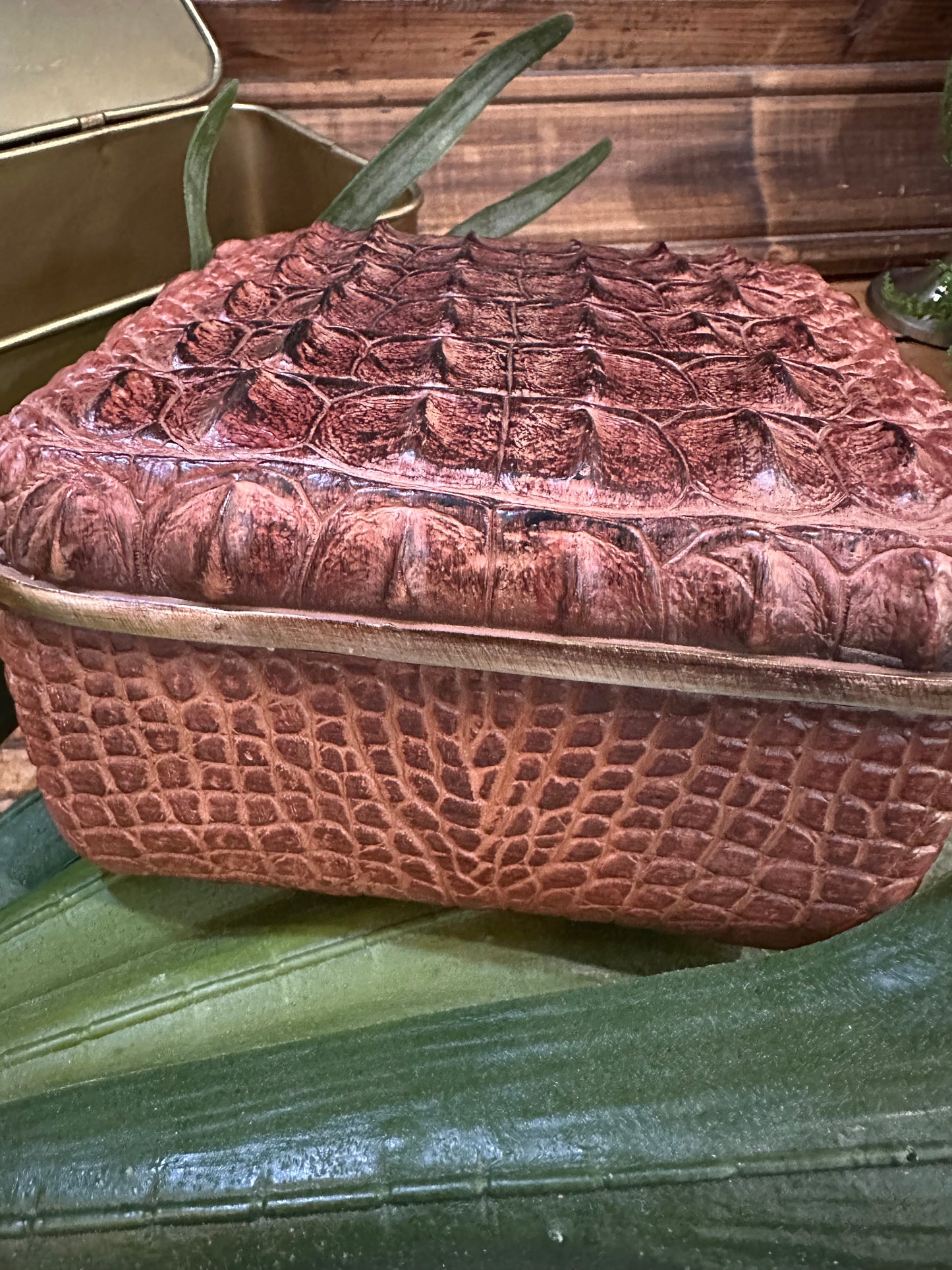 Brown Alligator Skin Square Box