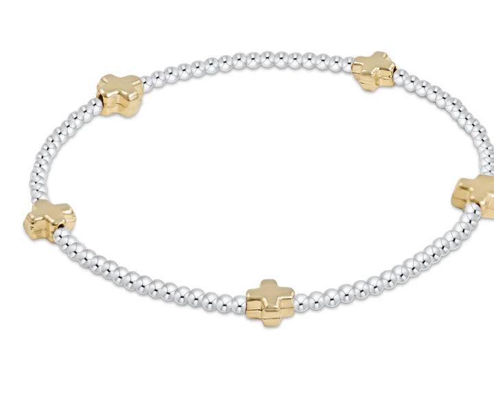 Signature Cross Small Sterling Mixed Metal Pattern 2mm Bead Gold