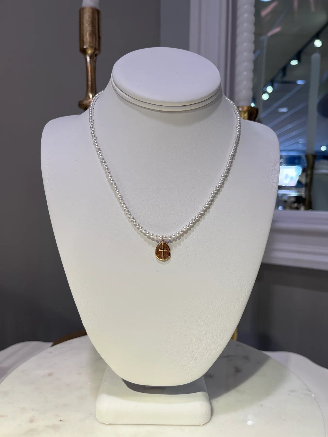 17" Choker Classic Pearl 3mm Bead - Inspire Small Gold Charm