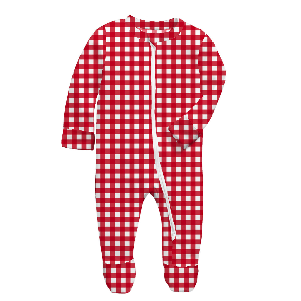 Baby Peppermint Gingham Christmas Bamboo Zip Onsie