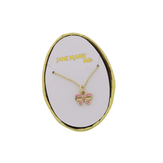 Kids Pink Bow on Gold Rolo Chain Necklace