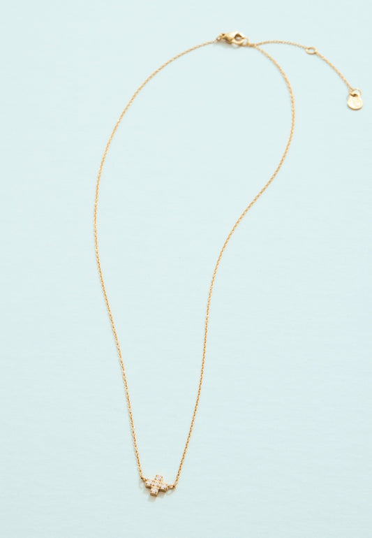Mini Cross Necklace 16" Crystal