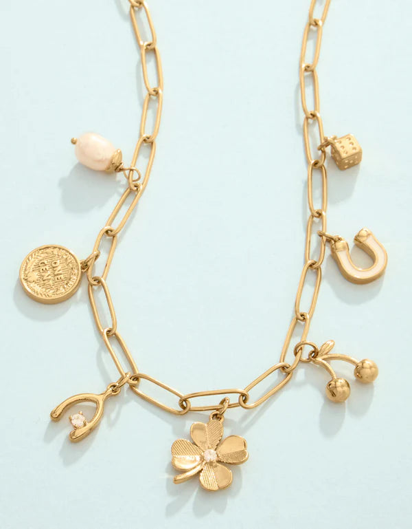 Feeling Lucky Charm Necklace 18" Gold
