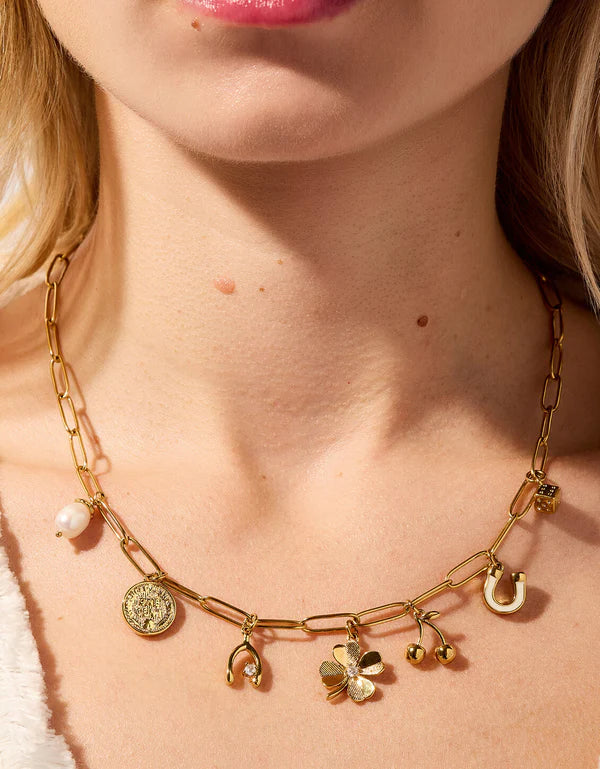 Feeling Lucky Charm Necklace 18" Gold