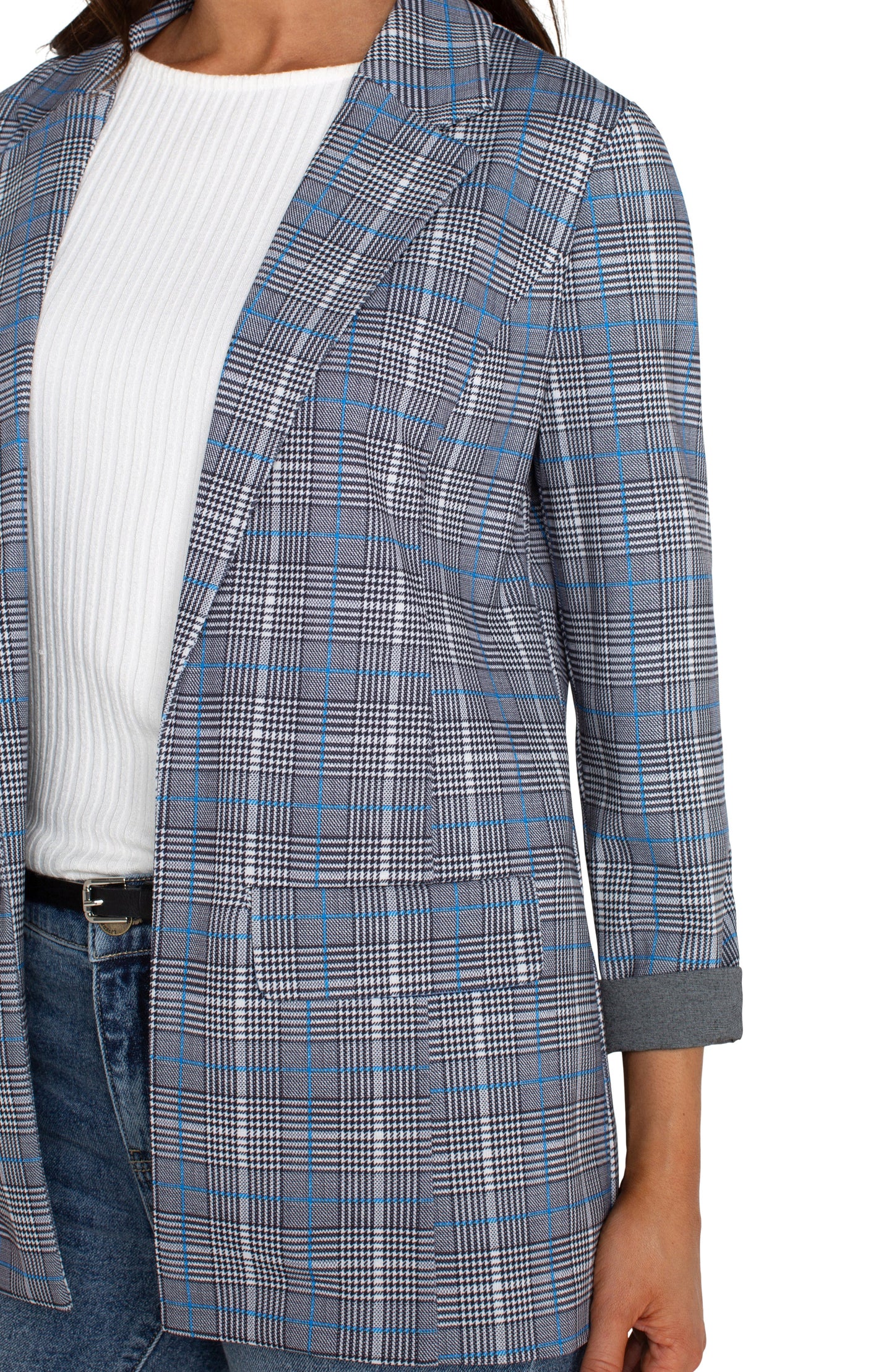 Boyfriend Blazer-Blue Topaz Plaid