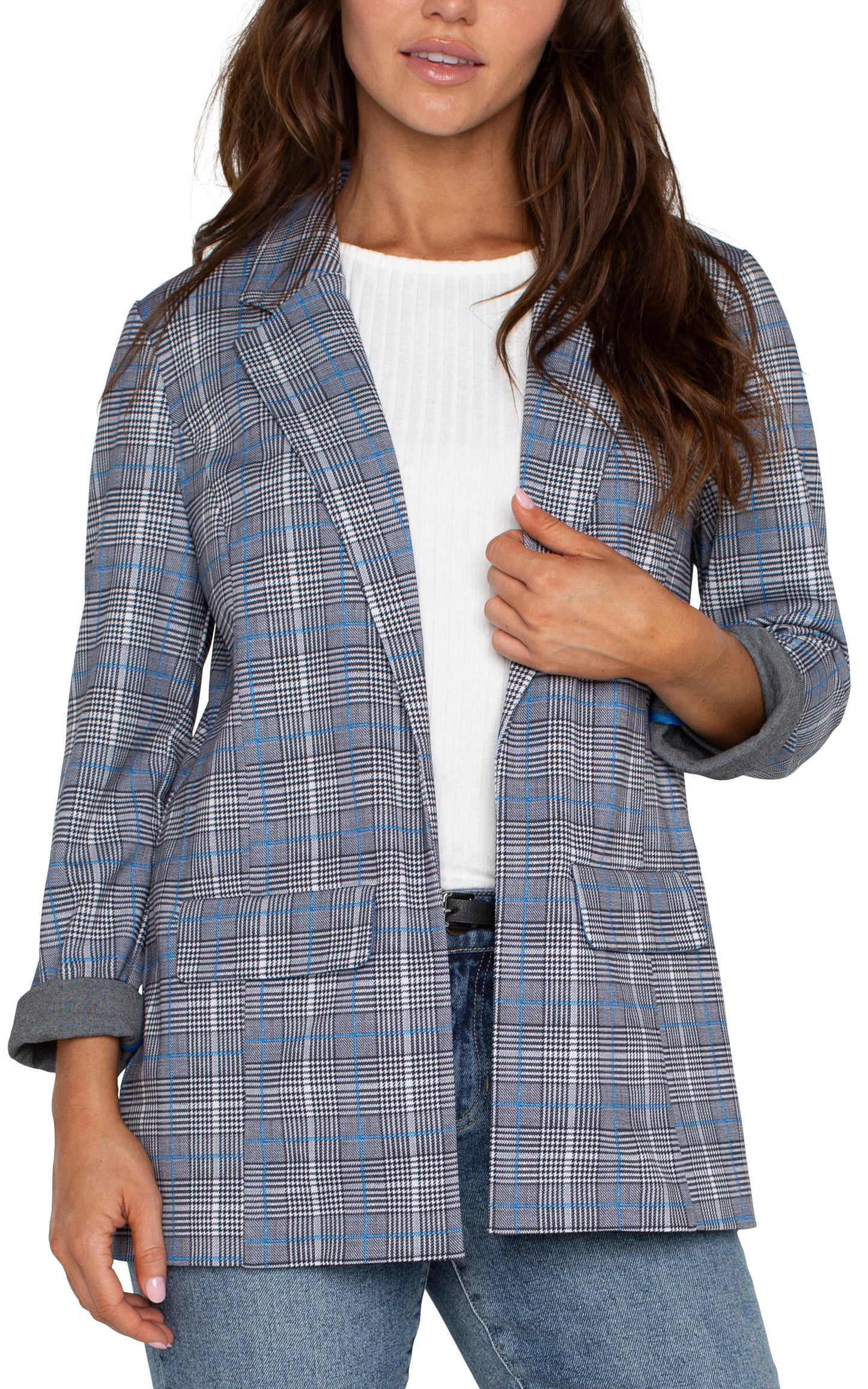 Boyfriend Blazer-Blue Topaz Plaid