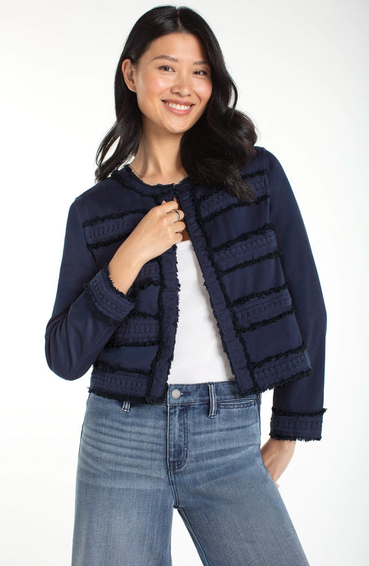 Collarless Jacket With Fray & Lace Deep Midnight