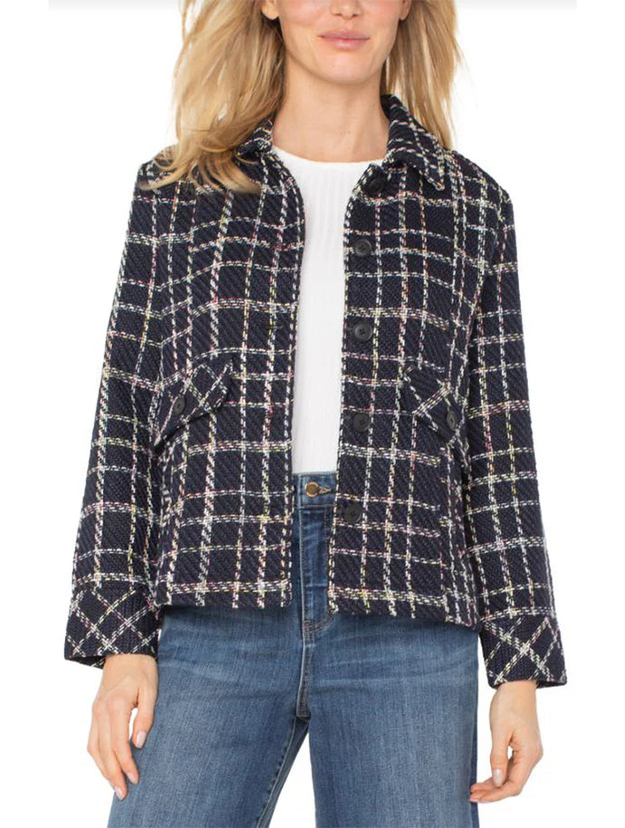 Pleat Back Jacket Black Plaid