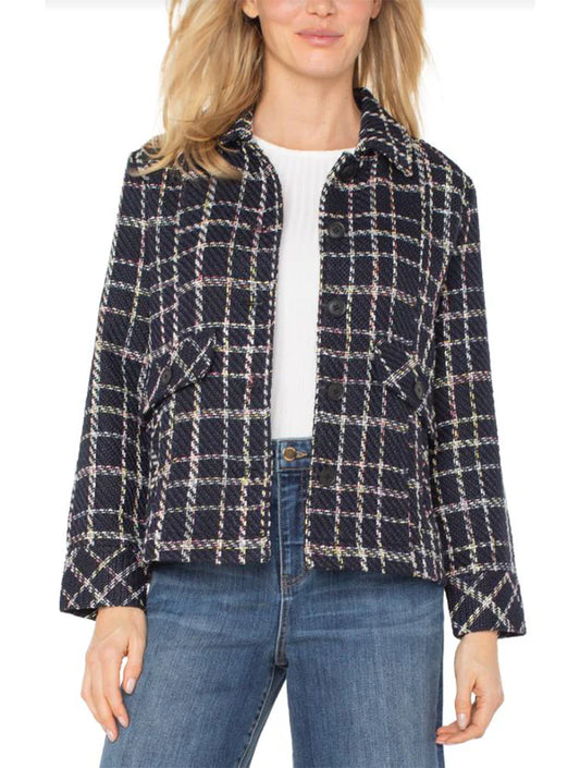 Pleat Back Jacket Black Plaid