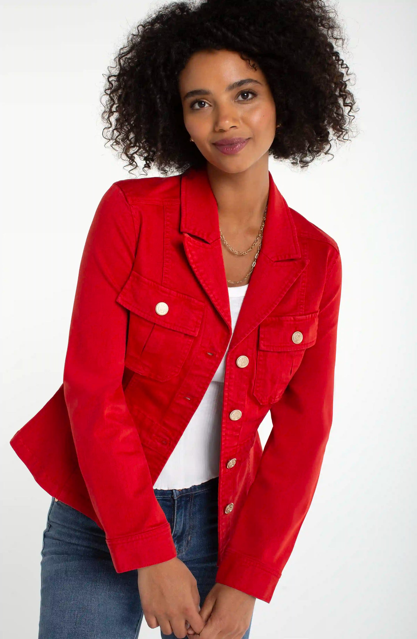 Peplum Jacket With Tab Detail - Red