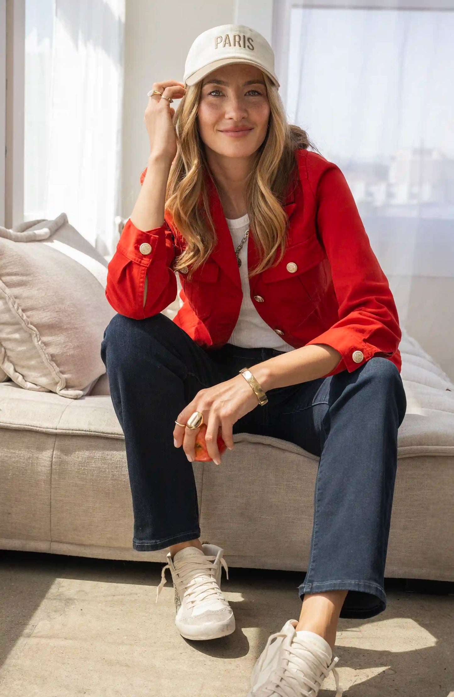 Peplum Jacket With Tab Detail - Red