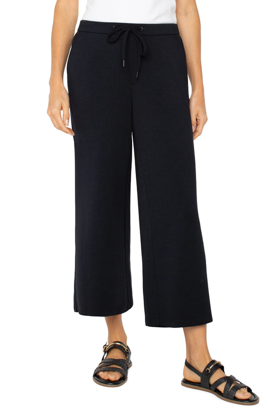 Pull-on Wide Leg Crop Trouser Black