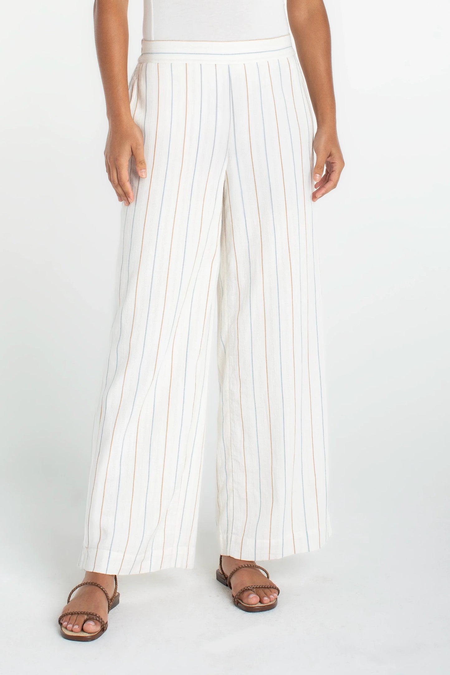 Pull-on Wide Leg Pant- Cream with Blue