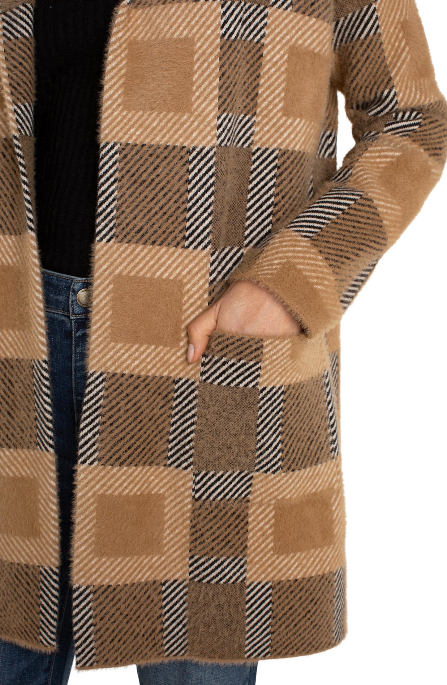 Open Front Coatigan Sweater- Camel Check