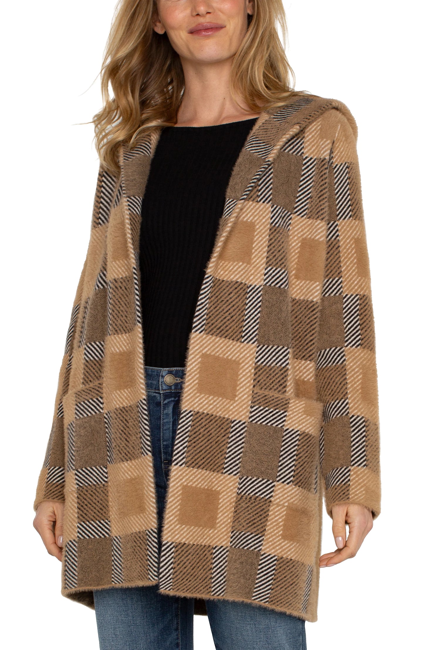 Open Front Coatigan Sweater- Camel Check