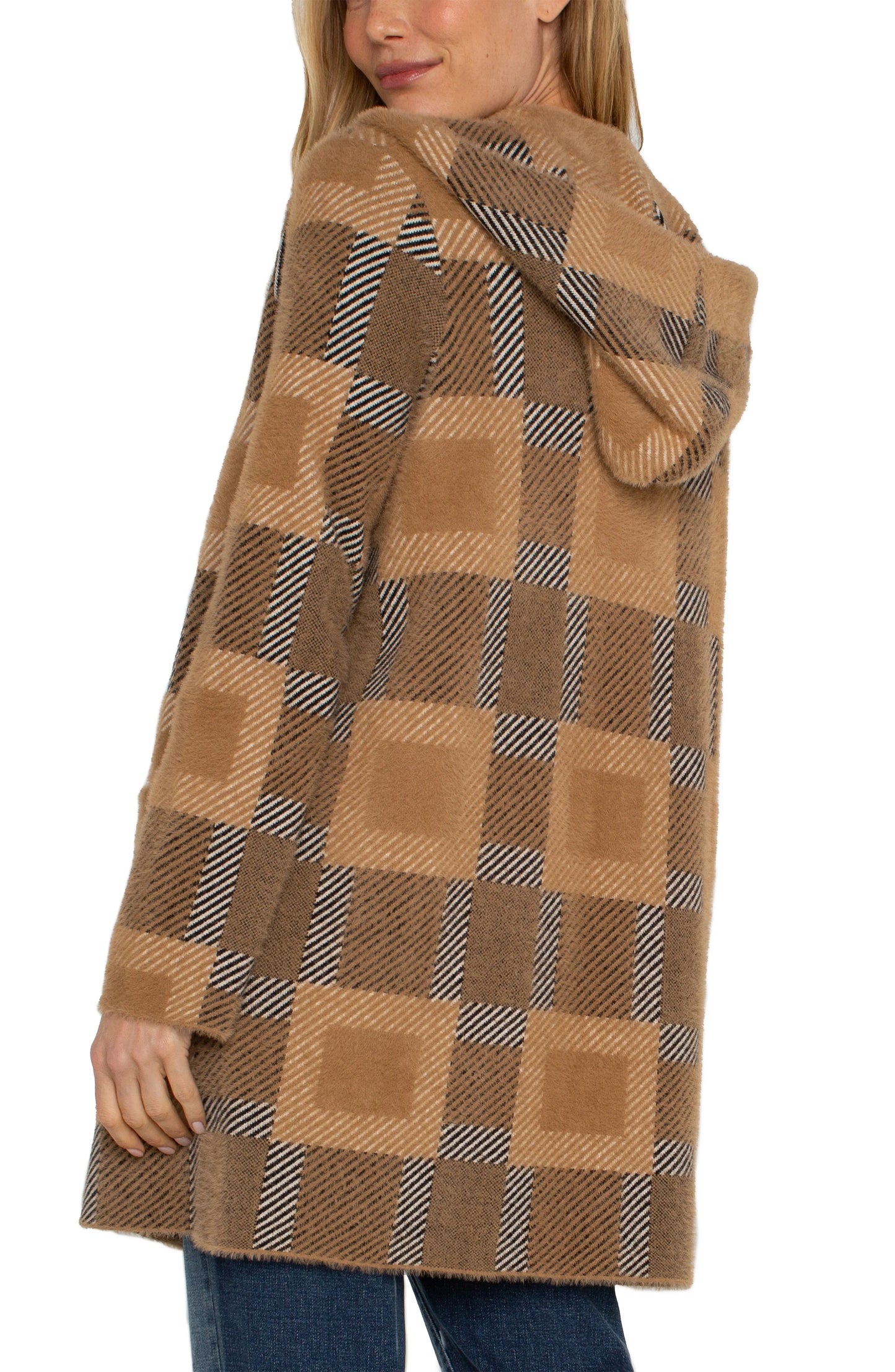 Open Front Coatigan Sweater- Camel Check